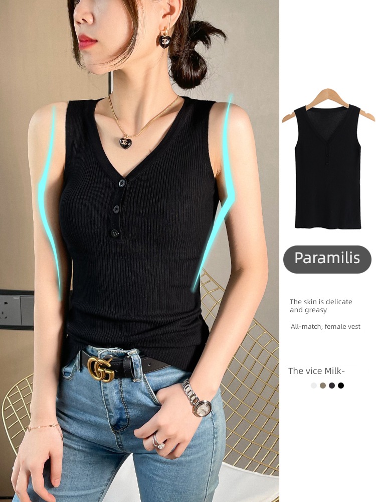 Beautiful back V-neck knitting jacket black unique Early autumn clothes