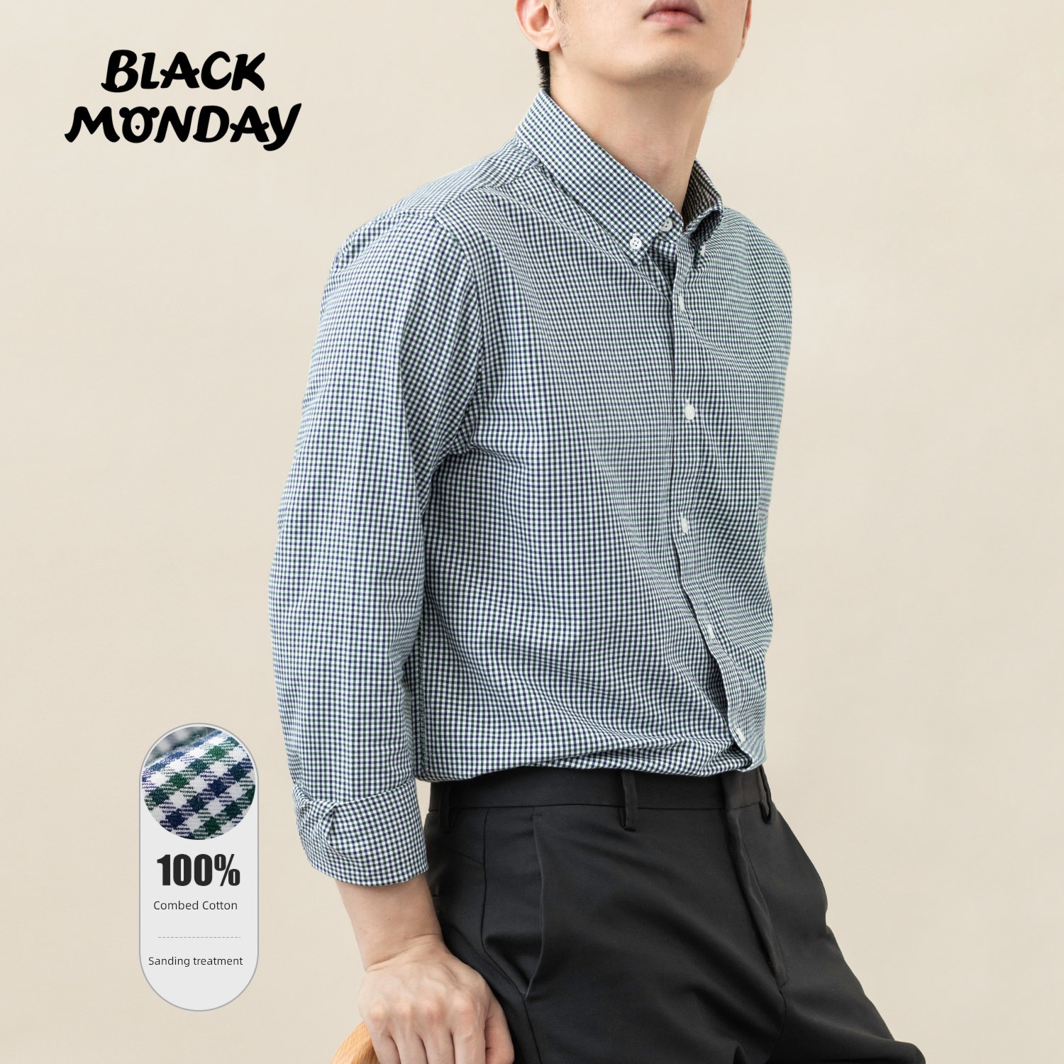 Inch shirt Yarn dyed weaving Plaid Long sleeve leisure time Basics shirt