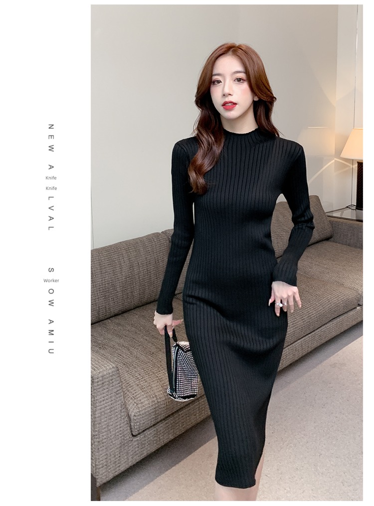 Half high collar Long sleeve Self-cultivation Autumn and winter a step Wool skirt