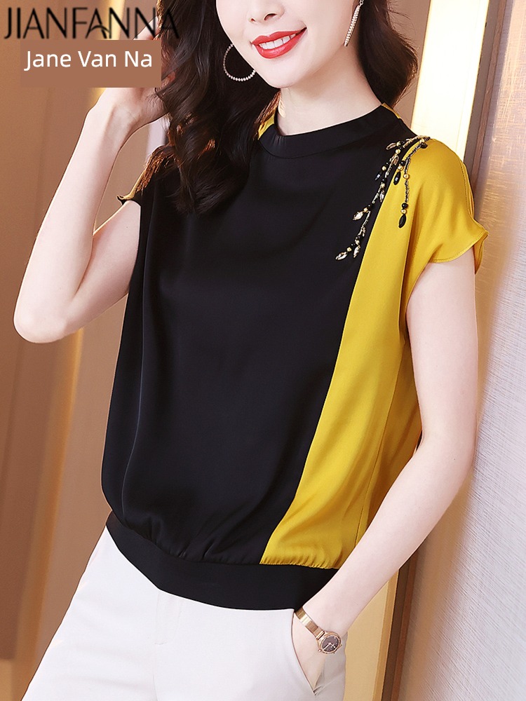 Short sleeve fashion shirt Nail bead easy jacket real silk