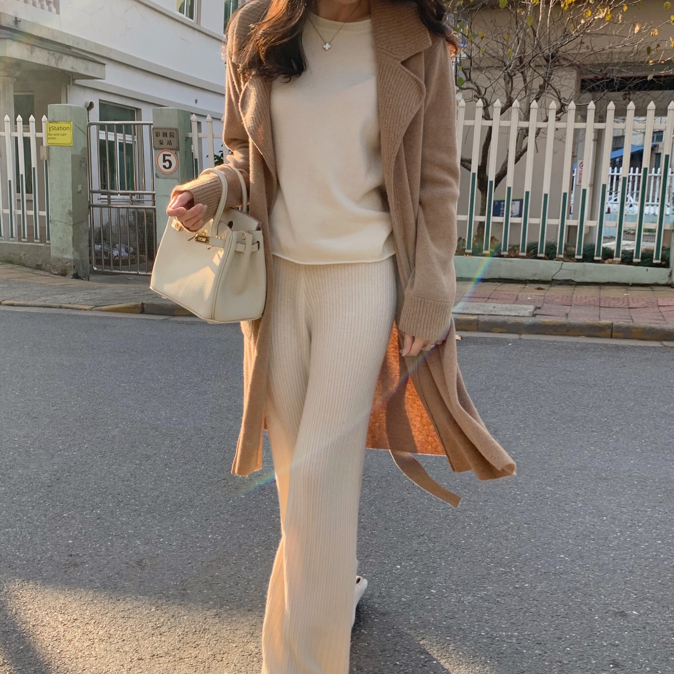 Languid Lapel Medium and long term knitting loose coat Cashmere Cardigan