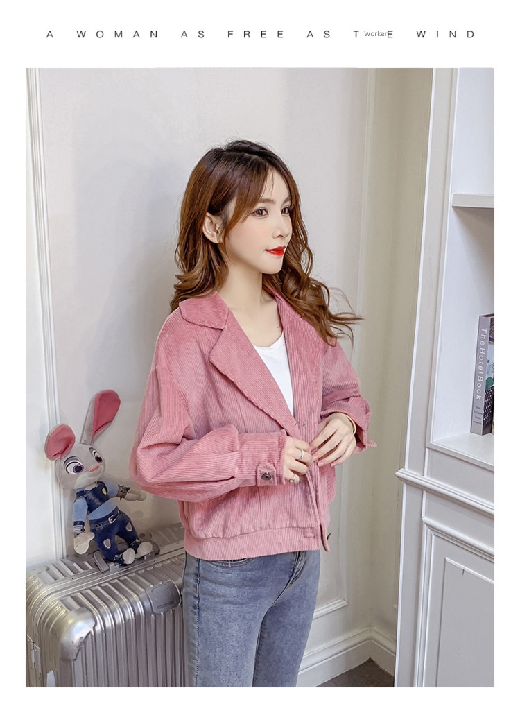 Little fragrance corduroy easy Show thin Versatile short coat