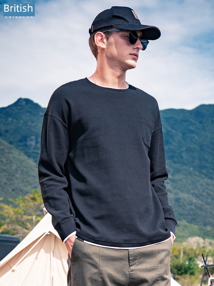 Concave convex Ying julun Texture sense Wolfgang Long sleeve T-shirt