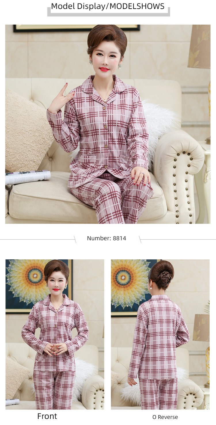 summer middle age mom Spring and Autumn Cotton mother-in-law pajamas