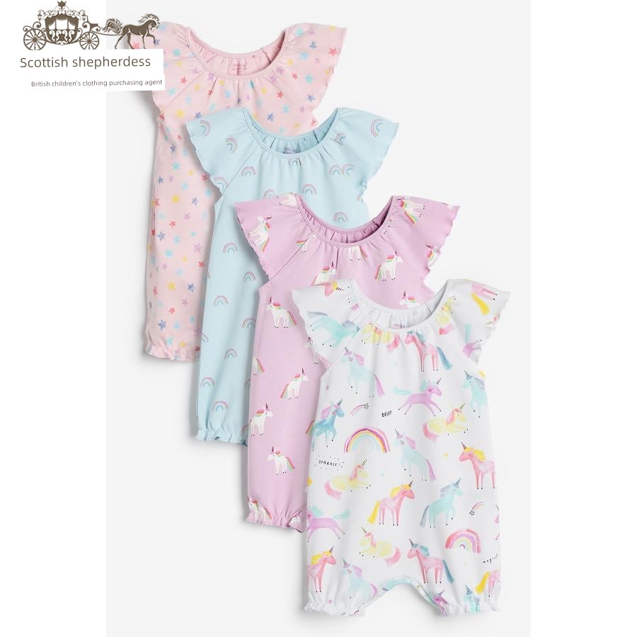 In-Stock Next Children's Clothing for Girls, Pink Floral Bird Print Sleeveless Short-Sleeve Romper Jumpsuit — 41
