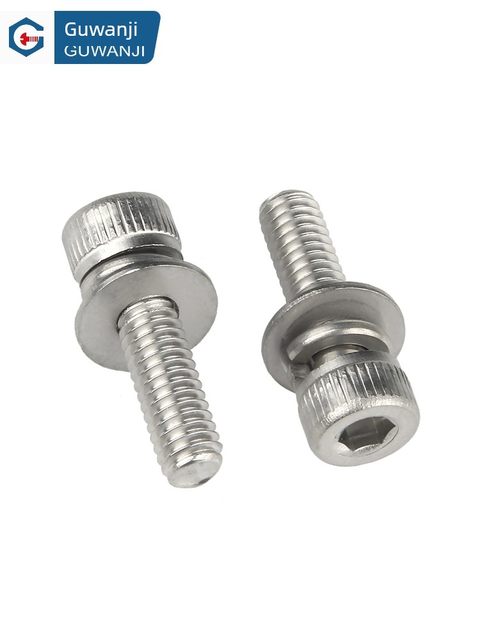 304 stainless steel cylindrical head hexagon three-combination screw knurled cup head bolt with gasket pad screw