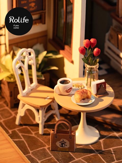 Ruojing Ruolai coffee shop DIY cottage handmade house wooden assembly model villa building block toy gift women