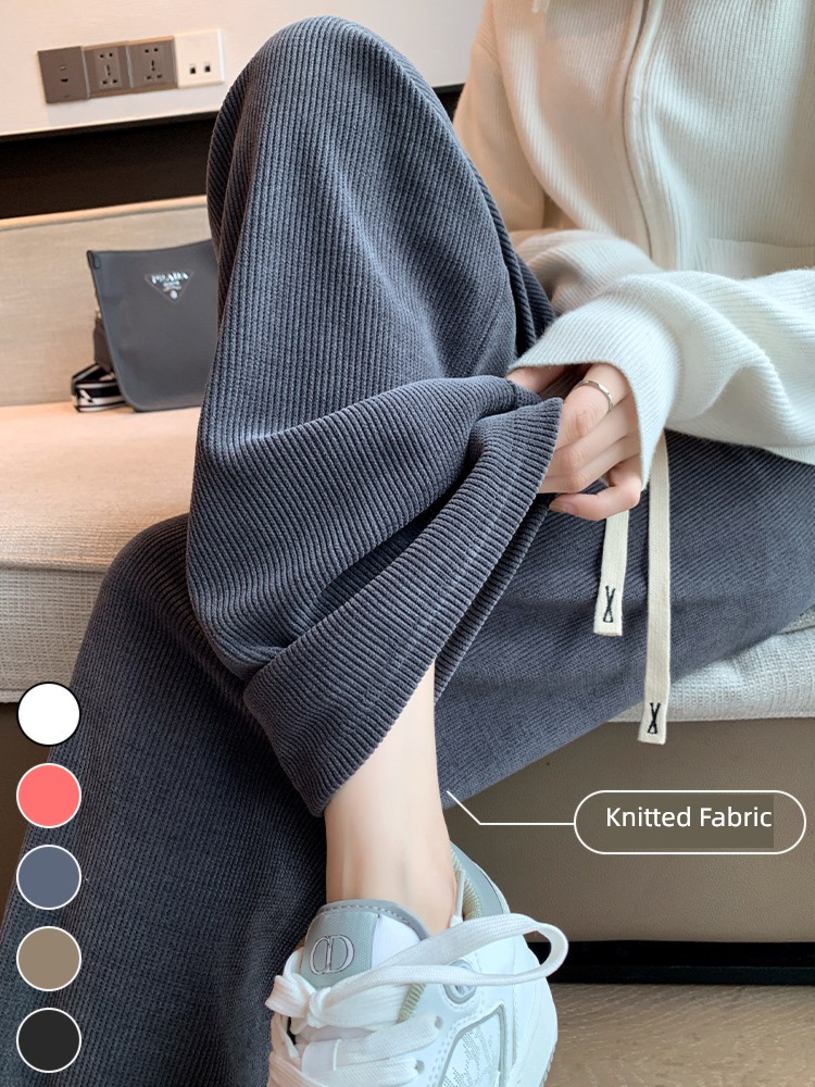 knitting female Autumn and winter Plush High waist easy Wide leg pants