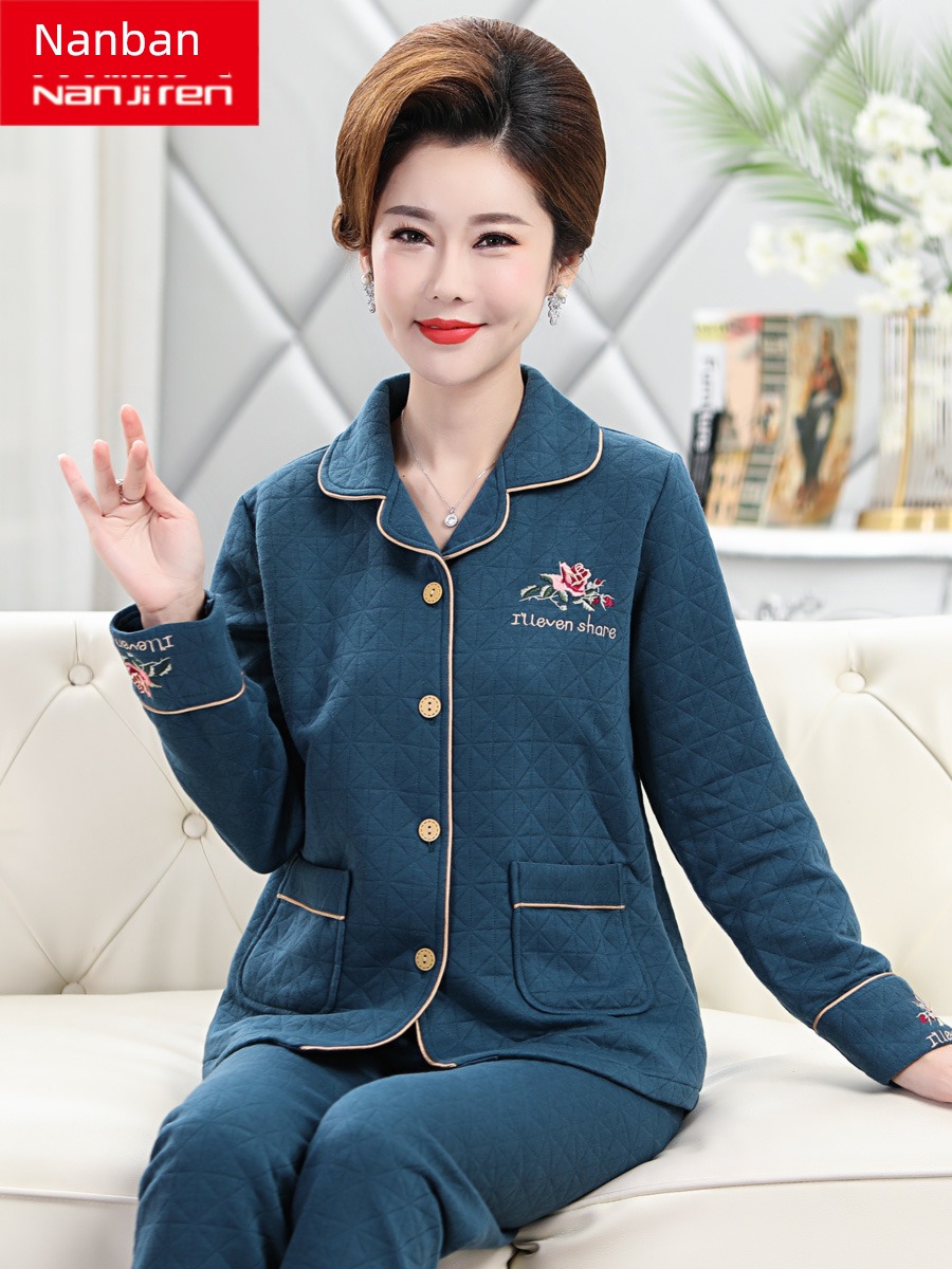 spring and autumn winter interlayer middle age mom thickening pajamas