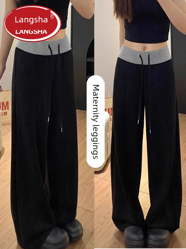 Langsha Maternity Pants Autumn and Winter Style Fleece-Lined Outerwear 2026 New Model Patchwork Wide-Leg Pants Casual Pants Loose Autumn Wear