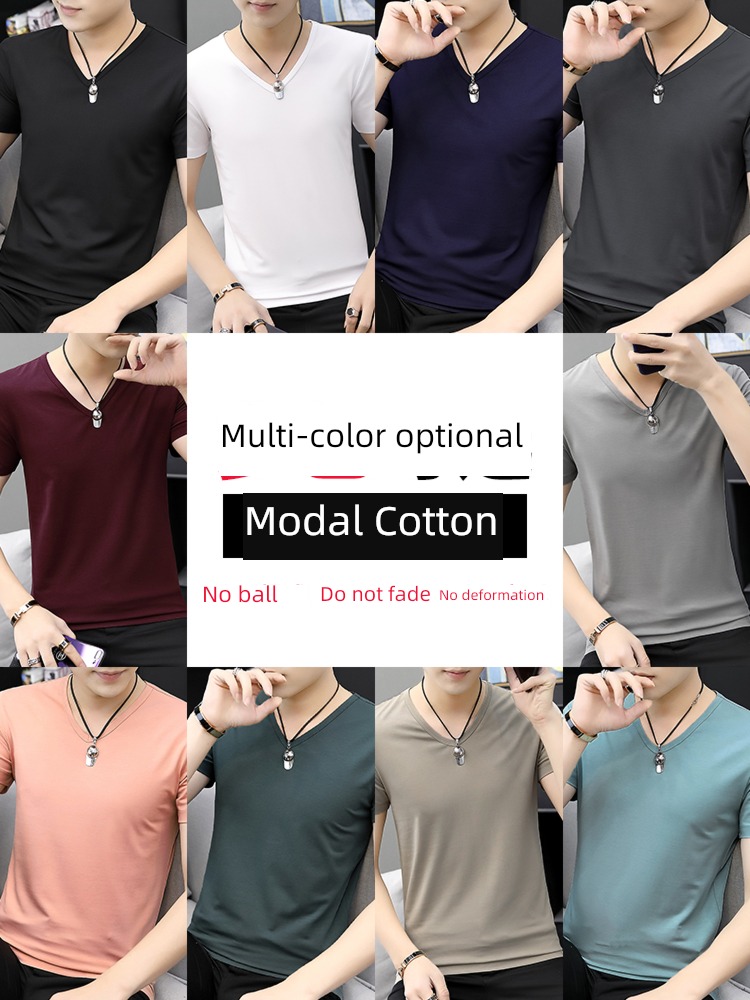 modal  2 piece man V-neck Tight fitting Short sleeve T-shirt