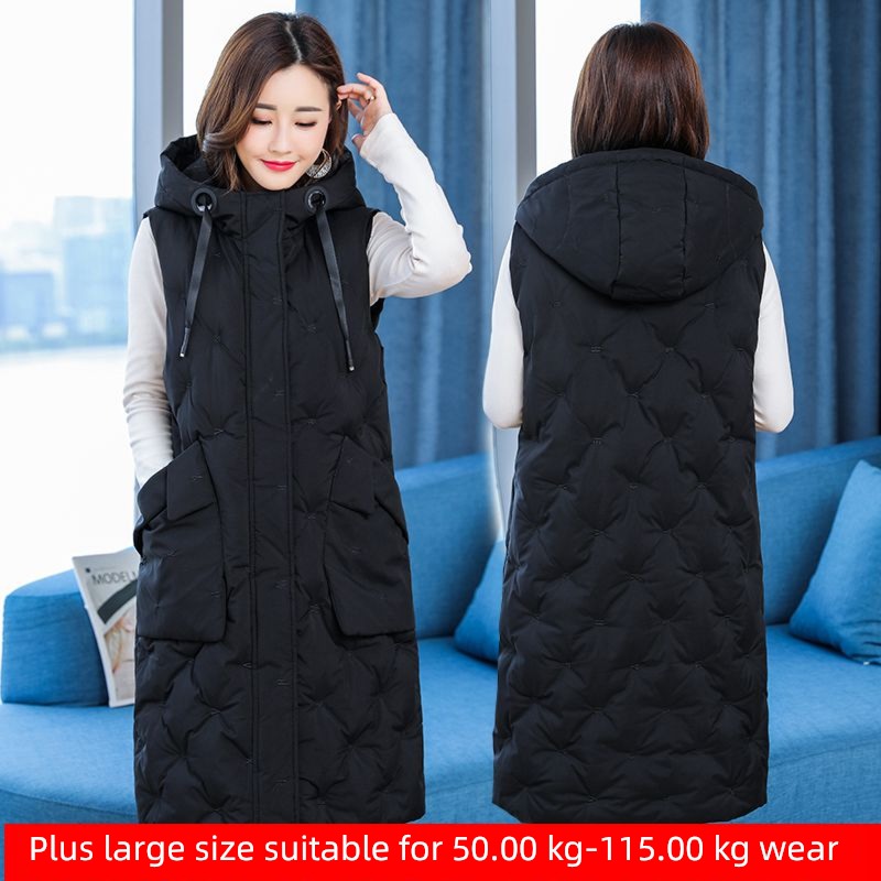 Fattening Hooded Medium and long term Over the knee Down cotton Vest