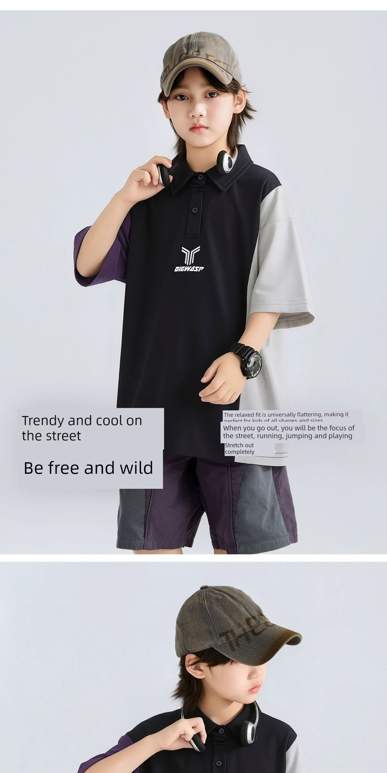 Bumblebee Boys' Summer New Casual Loose Short-Sleeve Polo Shirt American Style Trendy Base Shirt — 12