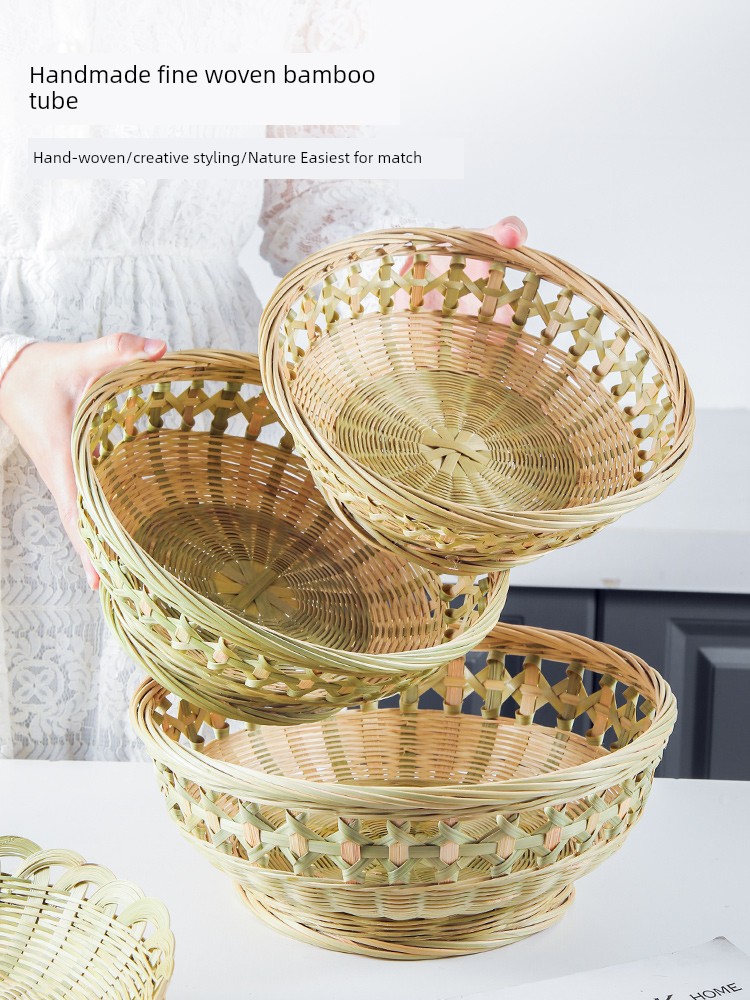 Living Room Snack Candy Handmade Snack Basket Kitchen Bamboo Woven
