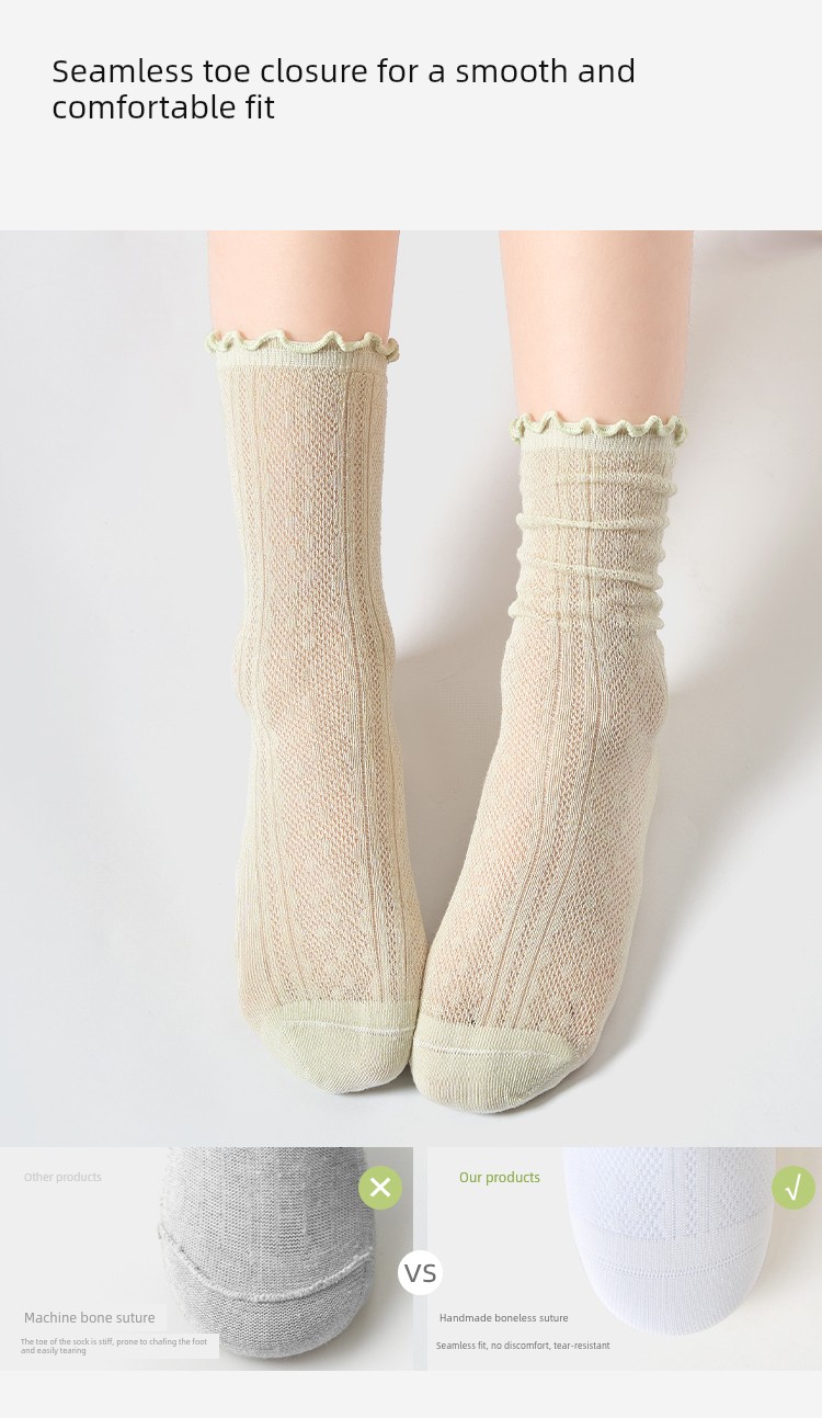 Girls' Socks, Summer Thin Silk Mesh Socks, Kidsren's Breathable Pile Socks, Girls' Lace Princess Mid-Calf Socks — 15