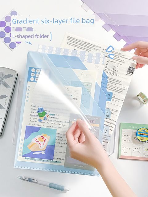 Gradient multi-layer folder simple A4 file bag for students using large-capacity test papers to organize storage bags
