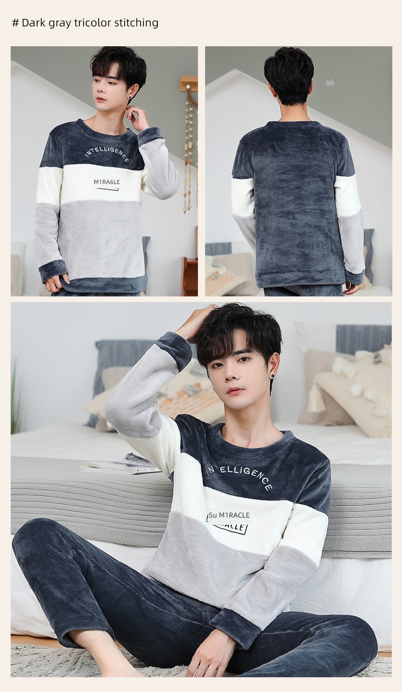 male thickening keep warm Flannel Condom Autumn and winter pajamas