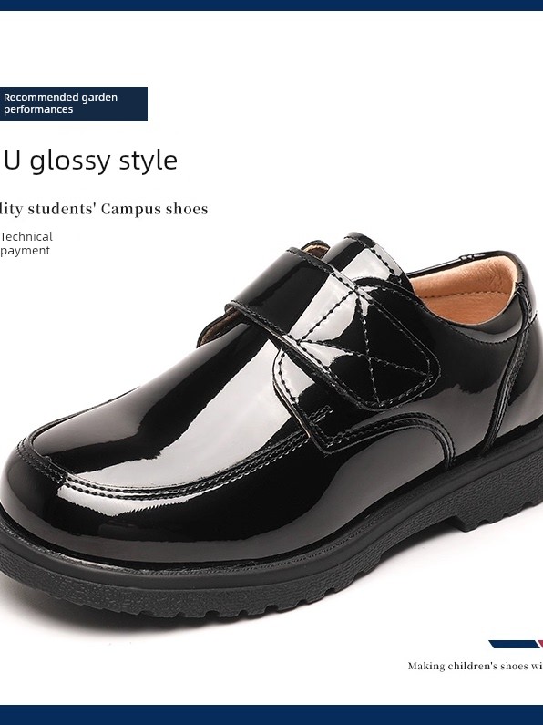 Boys' Leather Shoes 2026 Spring and Autumn New Style Black British Performance Shoes Single Shoes Soft Sole Children's Student Performance Shoes — 2