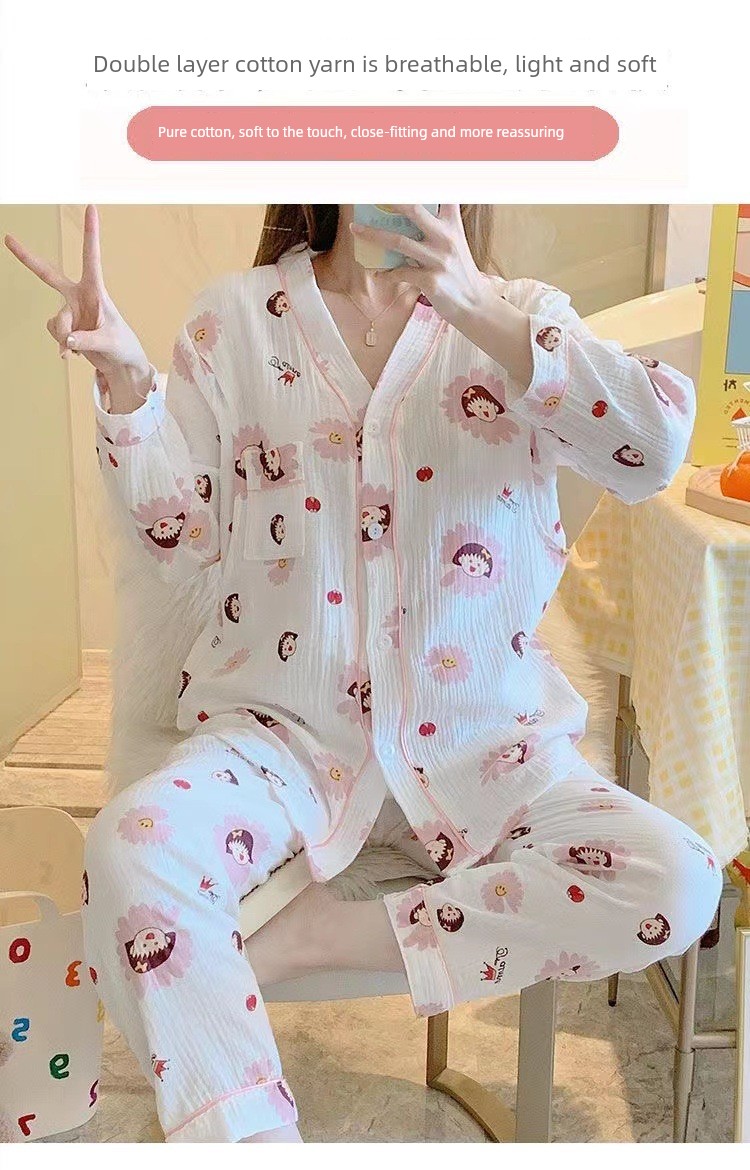 All-Cotton Maternity Pajamas for Summer, Thin Style, Postpartum Nursing, April/May, Women's Maternity Sleepwear, All-Cotton Two-Piece Set — 4