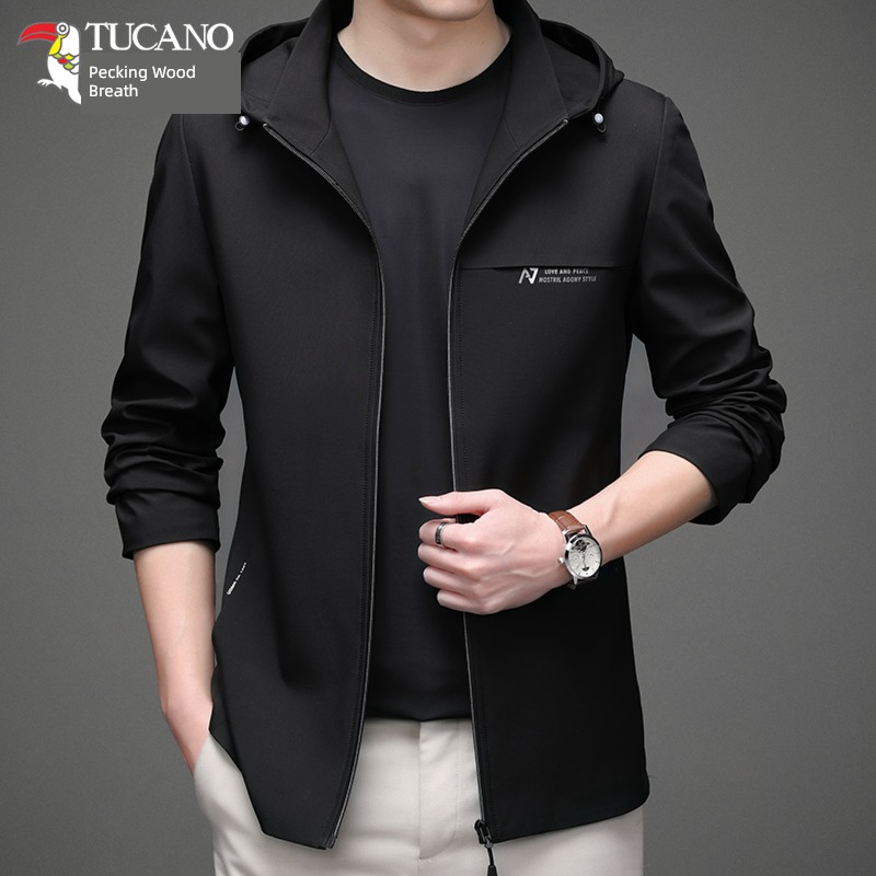 Woodpecker man leisure time middle age spring and autumn high-end loose coat