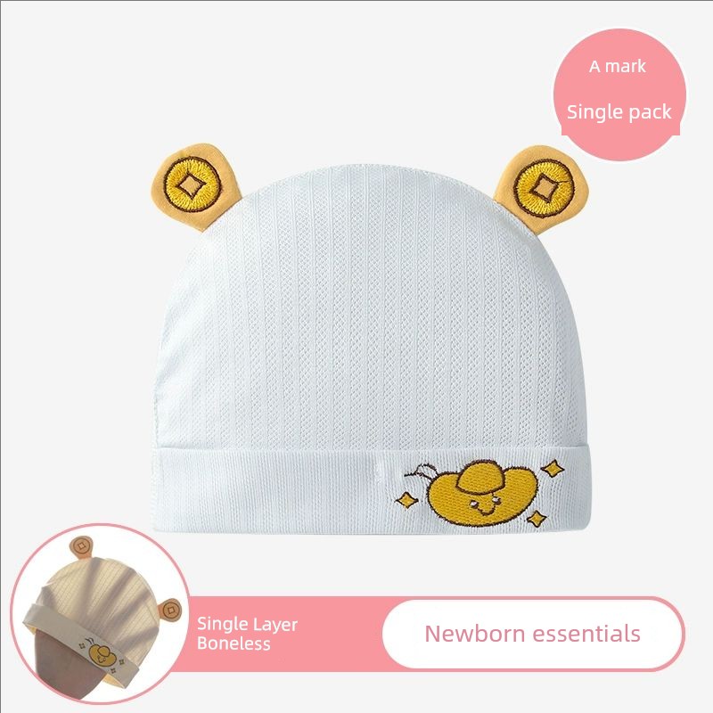0-6 Months Baby Hat, Summer Thin Style, Single-Layer, Class A, Seamless, Lightweight, Breathable, Newborn Baby Fontanelle Protection Cap — 2