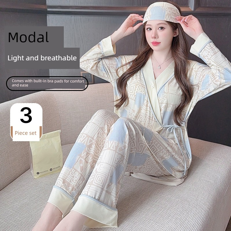 Modal Maternity Pajamas for Women, Suitable for Summer, Autumn, and Winter, September, Postpartum, Breastfeeding Period, Pure Cotton Maternity Loungewear — 7