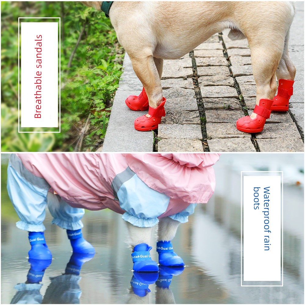 狗狗鞋子防水防滑雨鞋 夏日寵物涼鞋 中小型犬腳套
