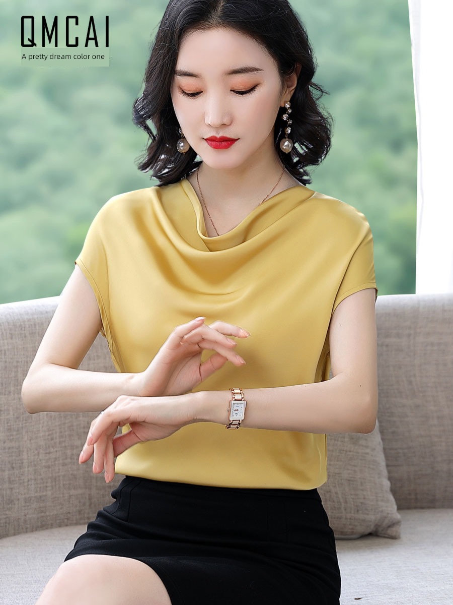 T-shirt Short sleeve major suit womanliness acetic acid Satin silk