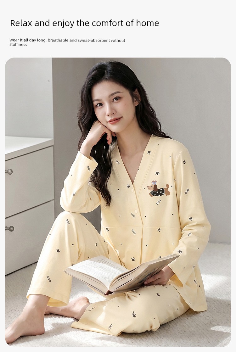 [Free Hat] Pure Cotton Nursing and Postpartum Clothing for Autumn and Winter, Suitable for Spring and Autumn, Non-Tightening Maternity Loungewear — 4