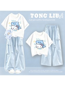 女童短袖夏套装2026新款中大童初中生女孩洋气纯棉衣服薄款工装裤