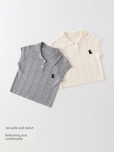 Betis Baby Knitted Vest Pure Cotton Polo Shirt Summer Outer Wear Embroidered Breathable Thin Short-Sleeved Shirt for Boy