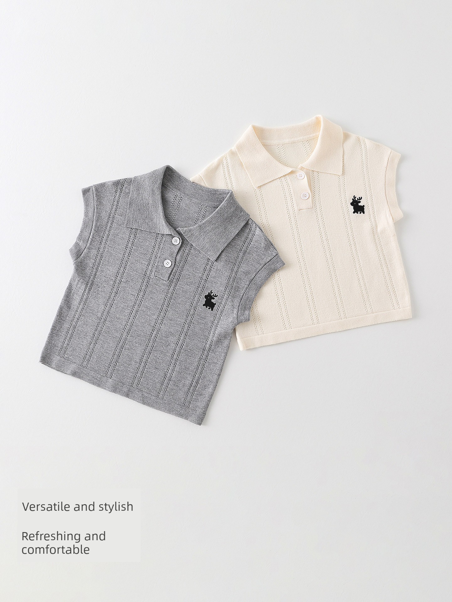 Betis Baby Knitted Vest Pure Cotton Polo Shirt Summer Outer Wear Embroidered Breathable Thin Short-Sleeved Shirt for Boys and Girls S