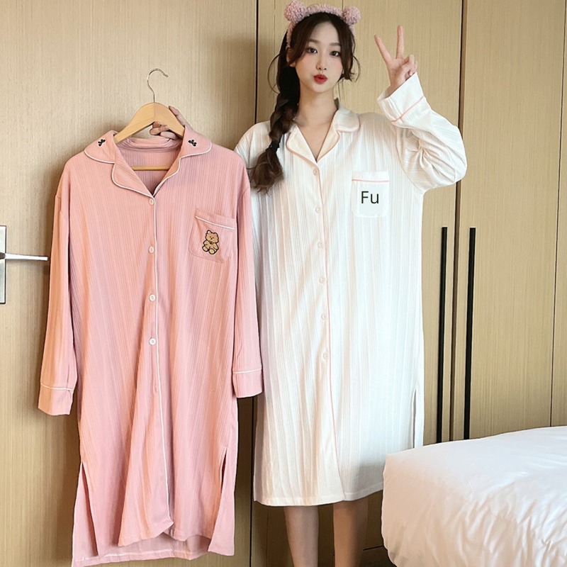 Internet celebrity Spring and Autumn pure cotton Cartoon pregnant woman Bear Nightdress