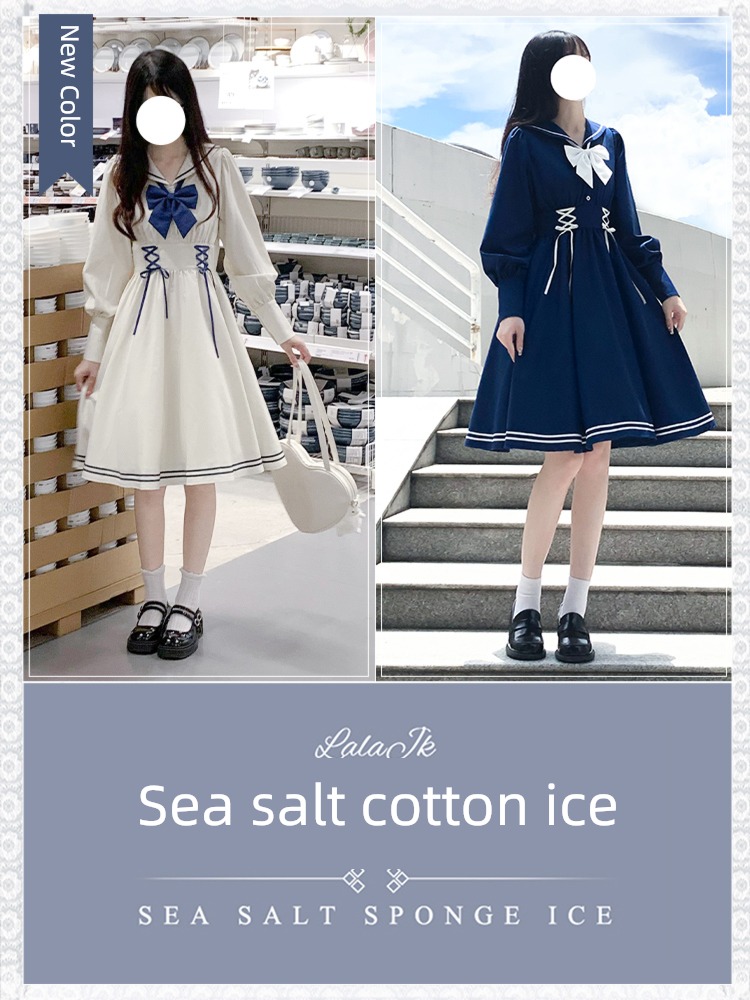 gossip sauce sea salt Dress Academic atmosphere Sailor collar
