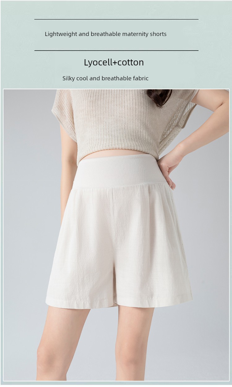 Maternity Shorts, Summer Thin Style, Elastic High Waist, Suitable for Pre and Postpartum, Tencel Cotton, Side Pockets, Wide-Leg, Outerwear, Maternity Pants — 1