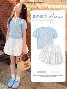 Girls' Summer Outfit 2026 New Style Children's Summer Korean Style Outfit Polo Shirt Floral Skirt Big Kids Summer Dress