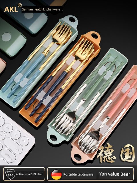 316 stainless steel chopsticks and spoon set portable tableware three-piece set for fork single student cute storage box