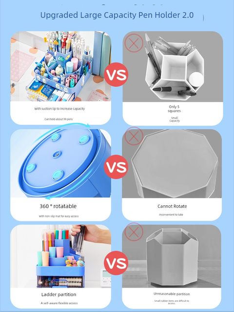 Cat Prince 360 degree rotating large pen holder large capacity children girl multifunctional cute boy primary school student storage box office fashion desktop pen holder girl pen holder simple style creative