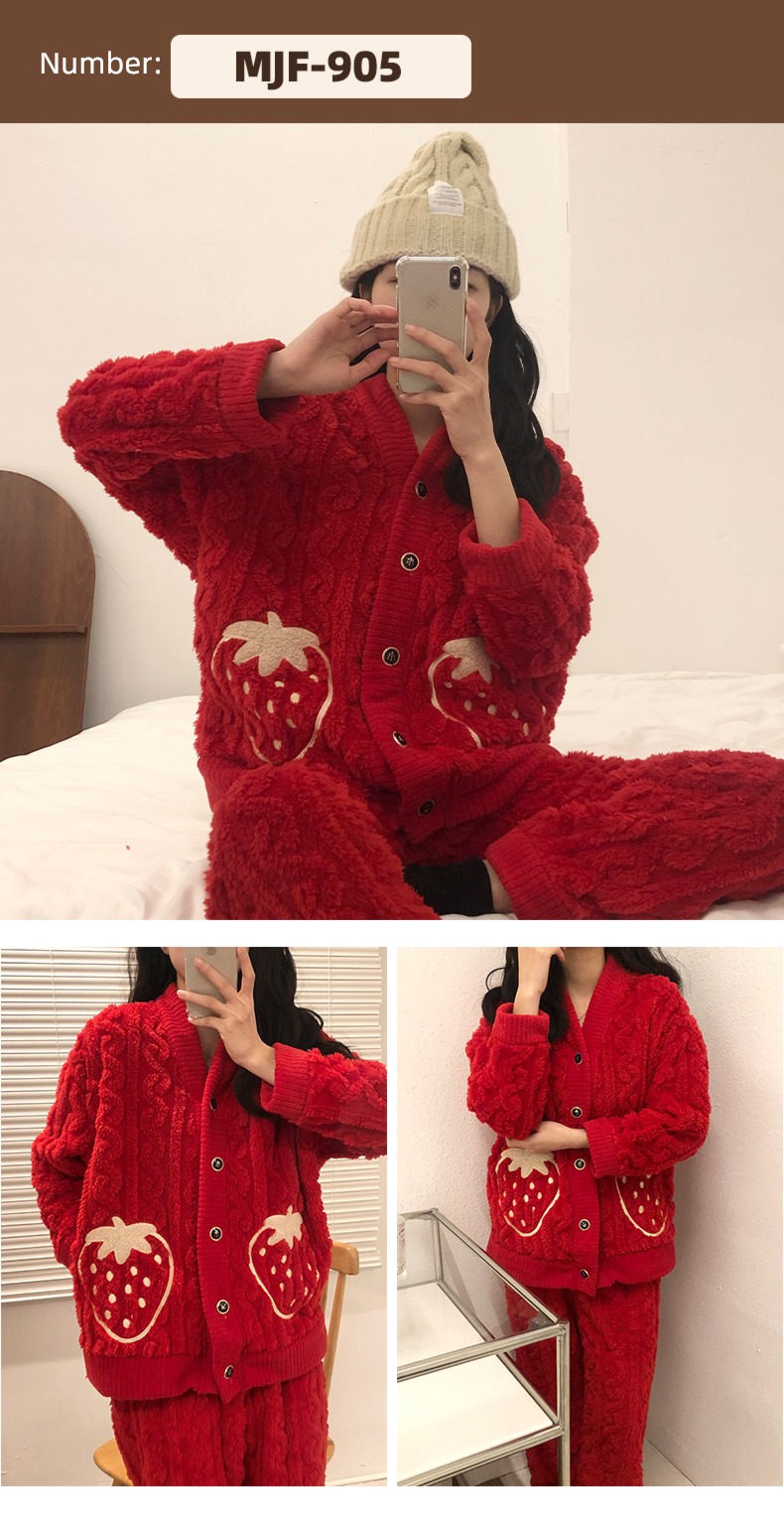 Flannel female Autumn and winter Long sleeve thickening Sweet pajamas