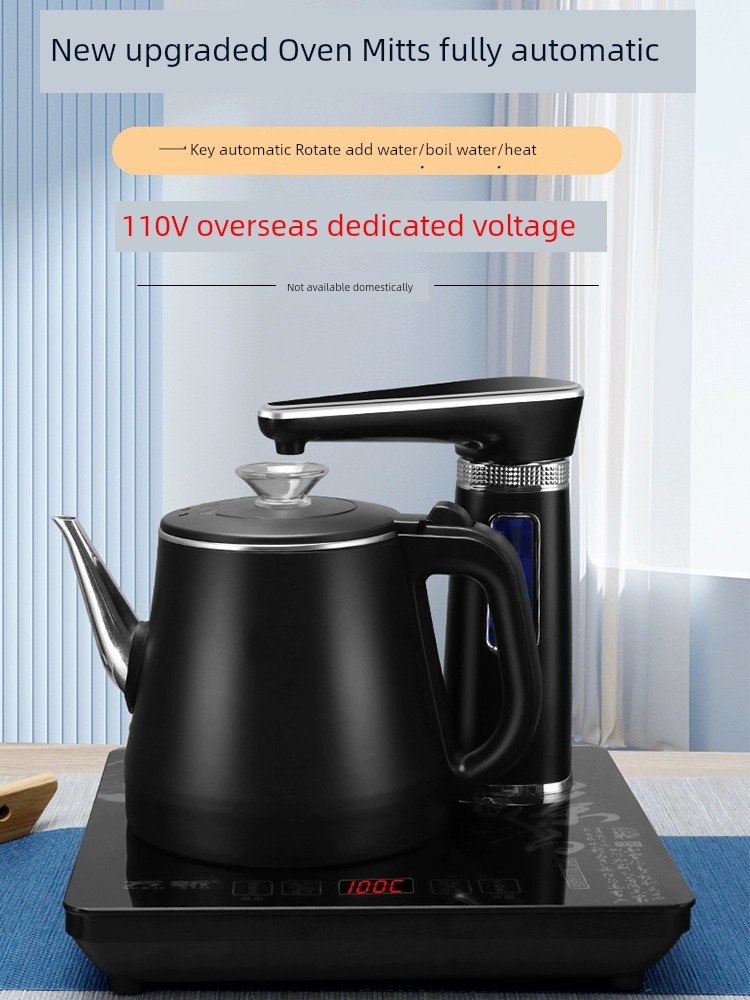 110v伏電熱燒水壺全自動加水雙層玻璃泡茶家用茶台一躰嵌入煮茶壺