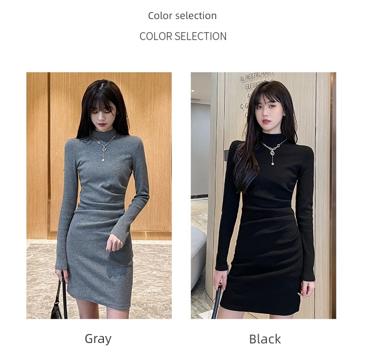 Autumn and winter High collar temperament Lay a foundation sexy knitting Dress