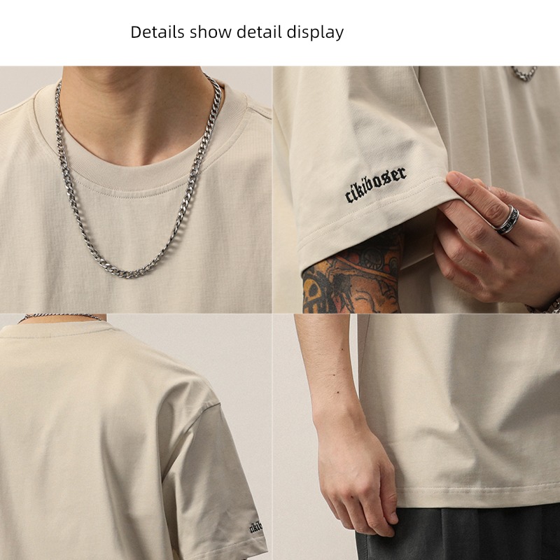 ins Simplicity letter Embroidery Solid color man Short sleeve T-shirt