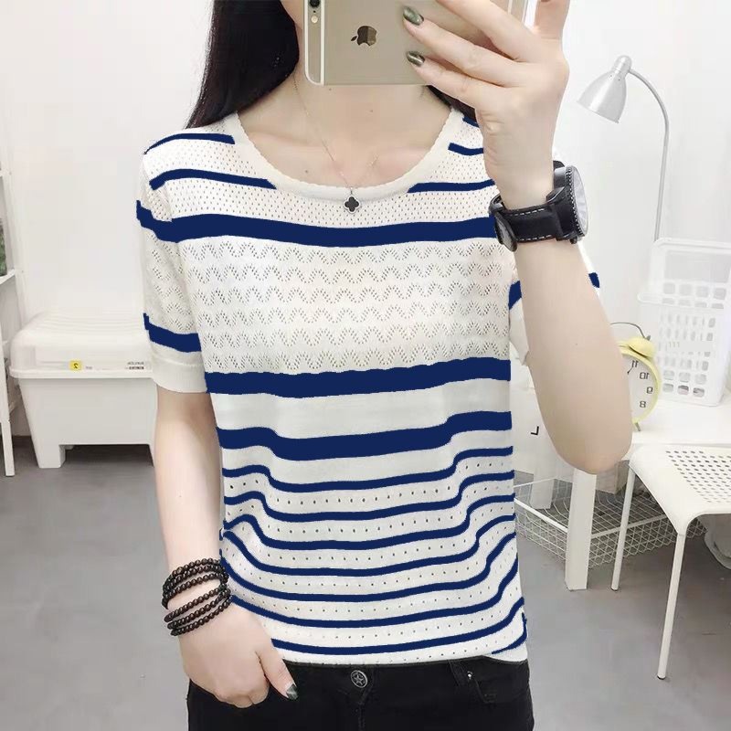 stripe Short sleeve 2022 summer easy Thin money T-shirt