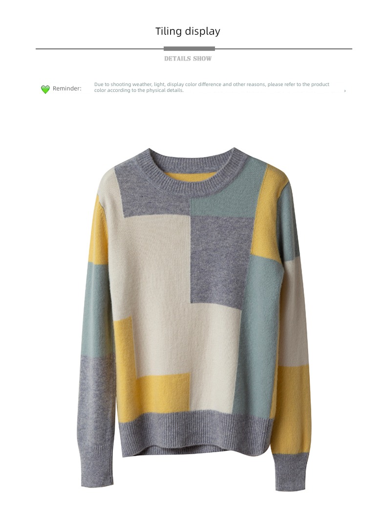 100% Round neck Autumn and winter Splicing Inner lap pure cardigan