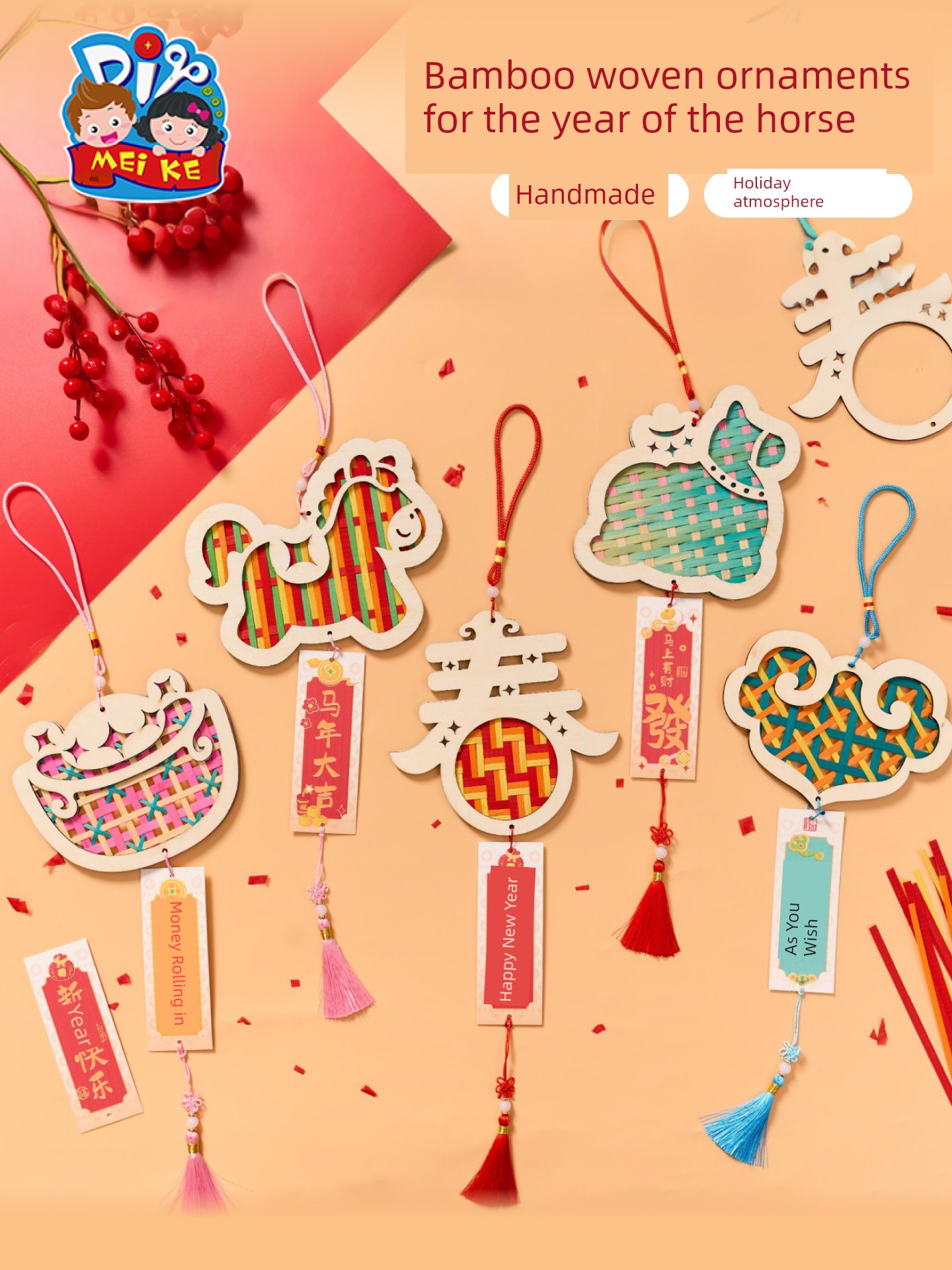 Mid-Autumn Festival Year of the Horse Bamboo Weaving Hanging Decorations Handmade DIY Children's Crafting Materials Intangible Cultural Heritage Team Building Activity Decoration Kindergarten