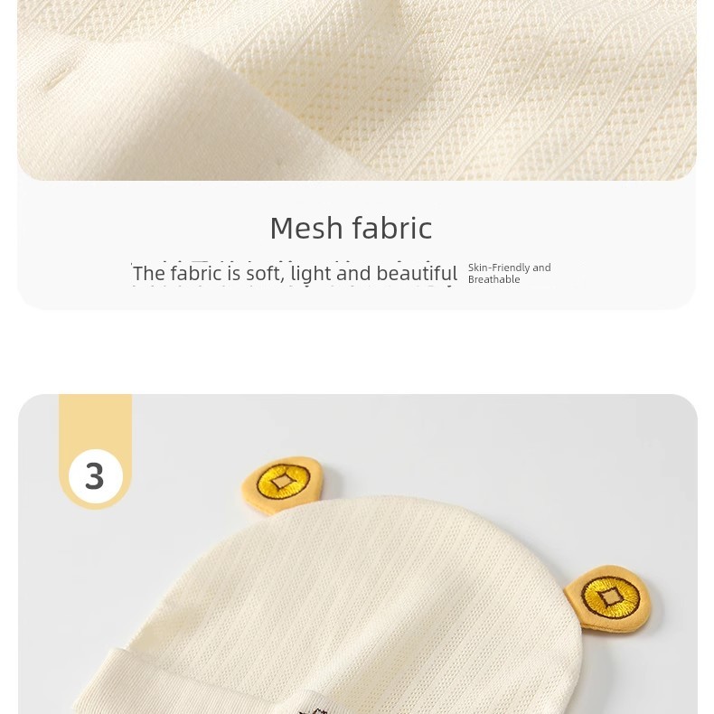 0-6 Months Baby Hat, Summer Thin Style, Single-Layer, Class A, Seamless, Lightweight, Breathable, Newborn Baby Fontanelle Protection Cap — 14