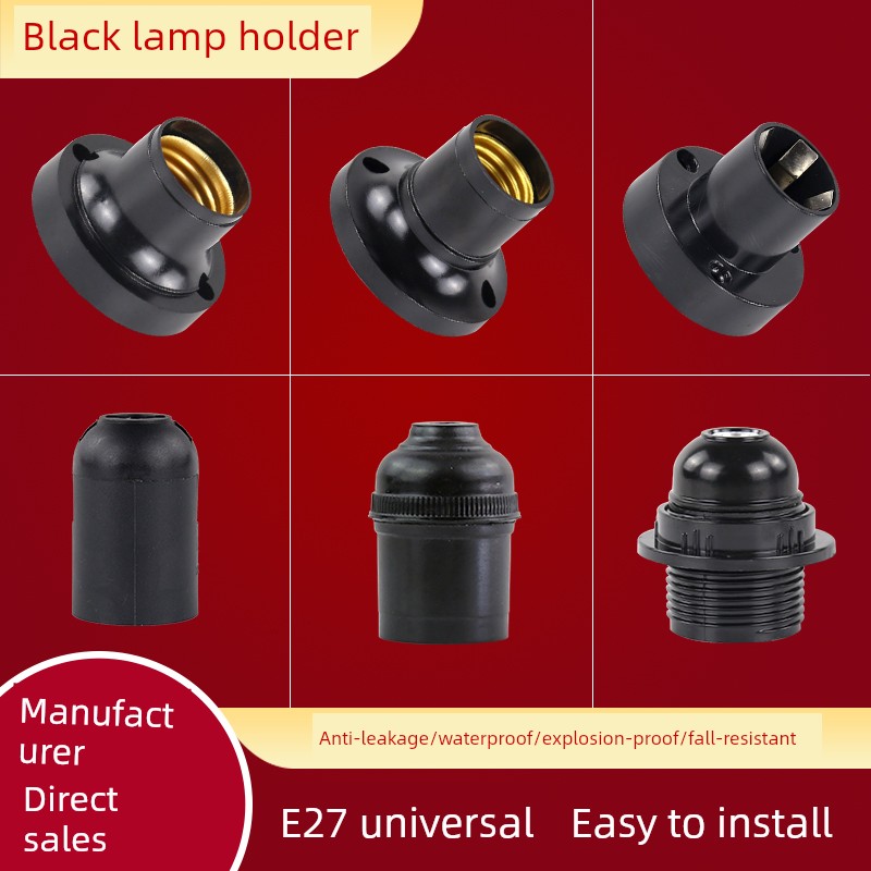 Household Round E27/E14 Size Screw-Mount Surface-Mounted Black Waterproof Chandelier Socket Led Light Source Bulb Lamp Holder Base