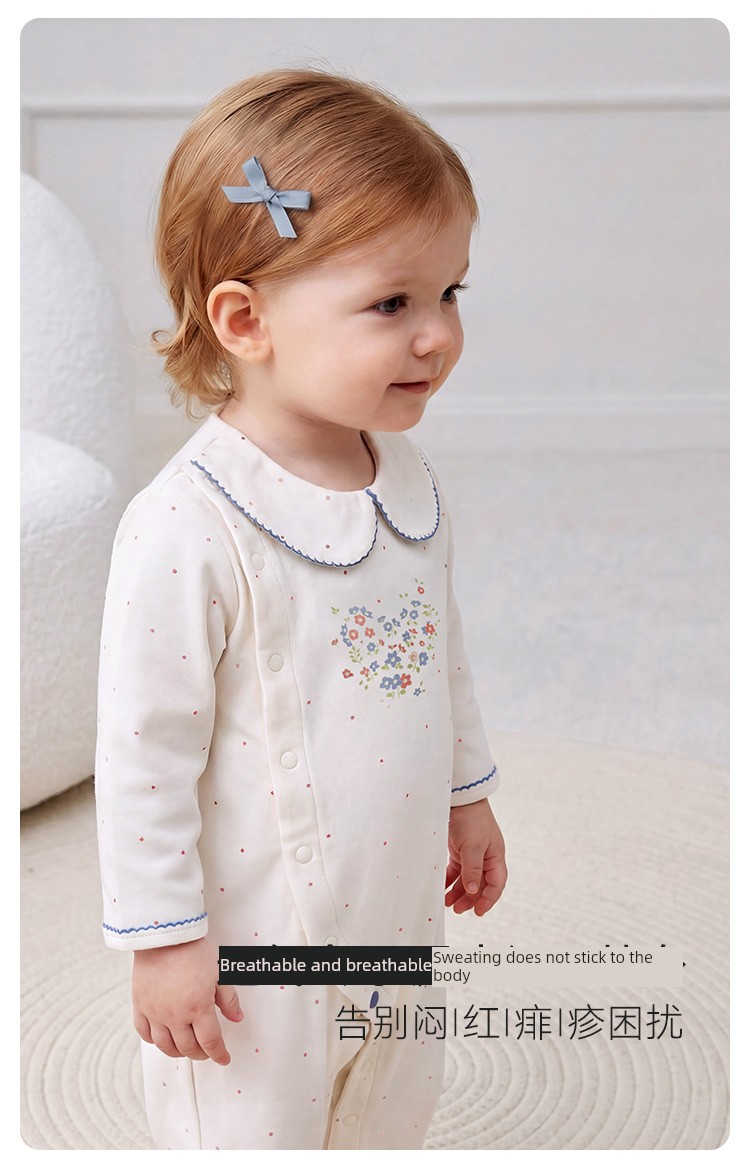 Babylove【Comfortable and Soft】Baby Girl Romper for Spring and Autumn, Pure Cotton Doll Collar Clothing with Floral Designs — 6
