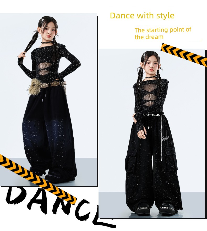 Children's Jazz Dance Clothing, Midriff-Baring Mesh Top and Pants Set, Jazz Girls' Street Dance Trendy Outfit, June 1St Performance Costume — 5