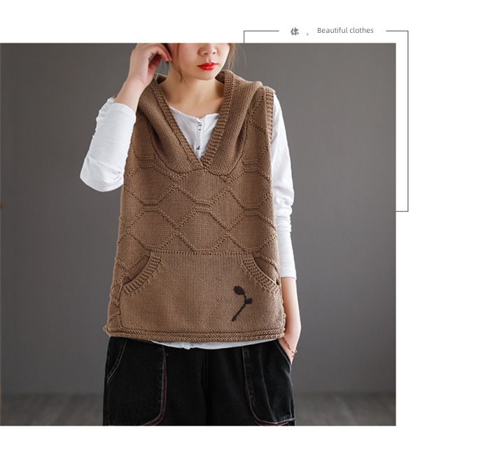 Hooded Vest knitting Early autumn clothes waistcoat Overlapping wear sweater